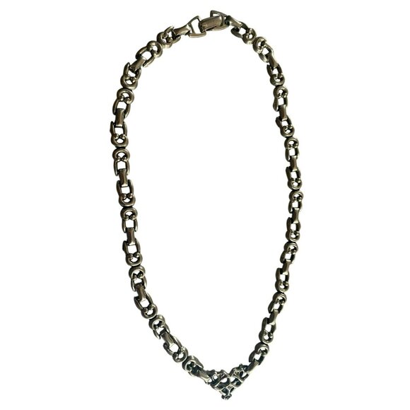 Vintage Unique Heavy Silver tone Chain-Link Necklace With Ornate Centerpiece 18 - Picture 1 of 6